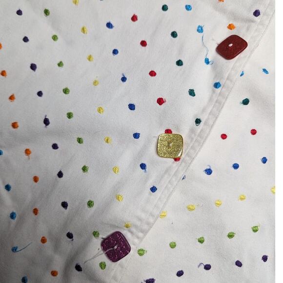 Vtg 1990s Keren Hart White Cotton Button Up Embroidered Rainbow Dot Jacket L - Picture 3 of 4